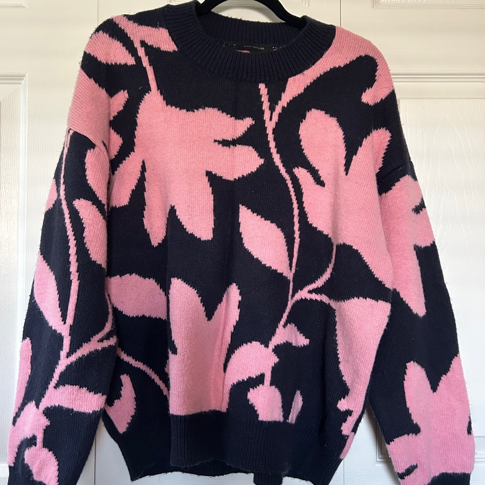 Ann Taylor Petite Floral Wedge Sweater Pink Bellini Size XXL